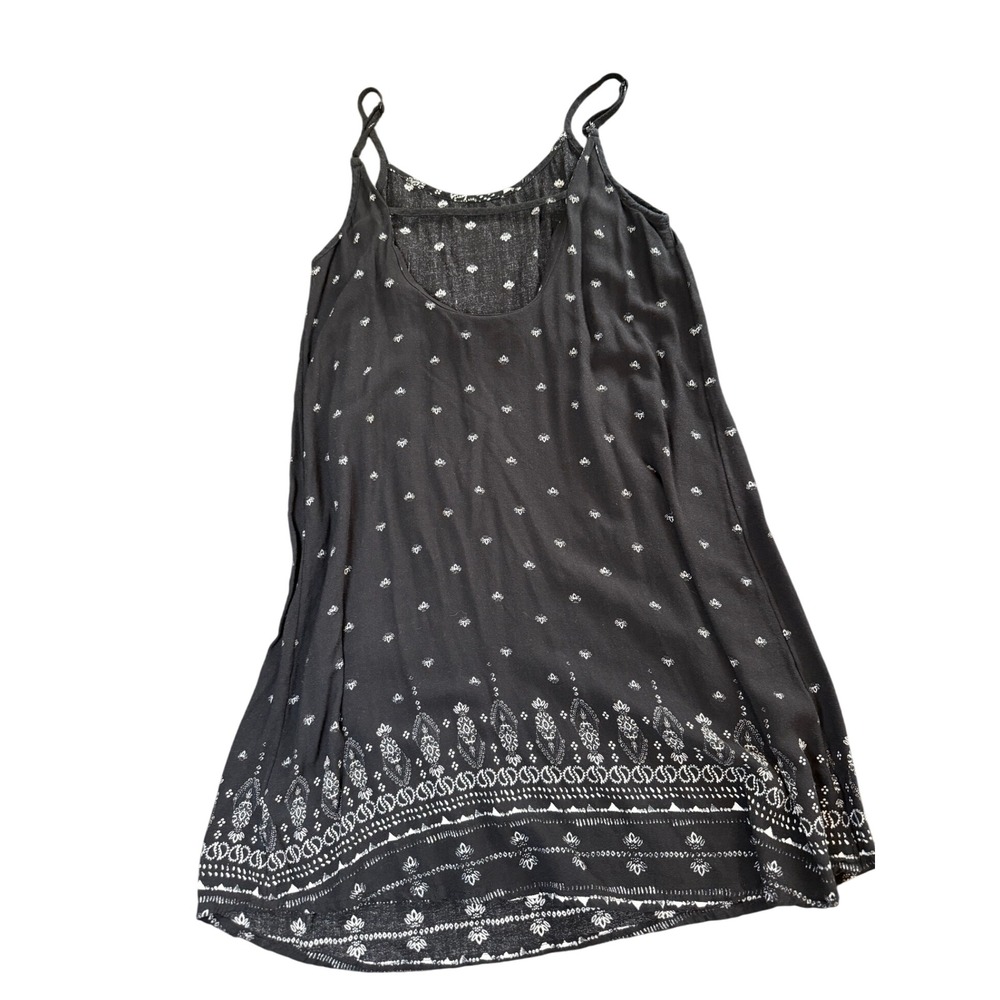 Mossimo Mini Dress Womens Medium Black White Medallion Print Boho Strappy Rayon